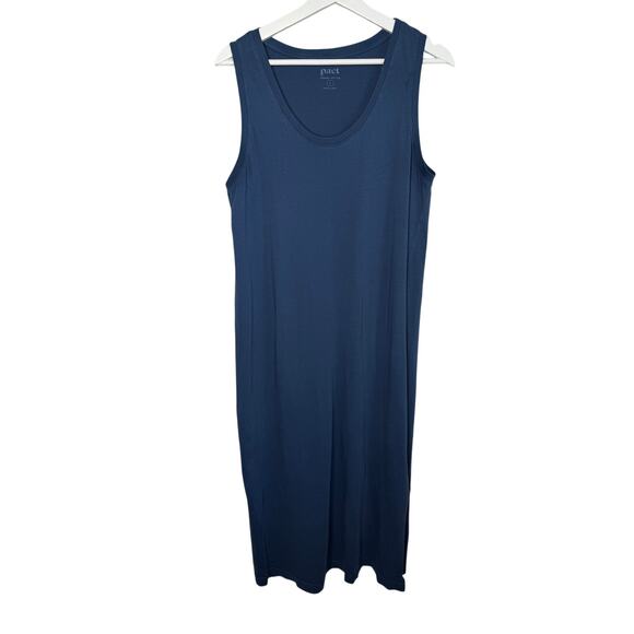 Pact Organic Cotton Sleeveless Scoop Neck Midi Tank Dress Blue Women's Large - Picture 2 of 10